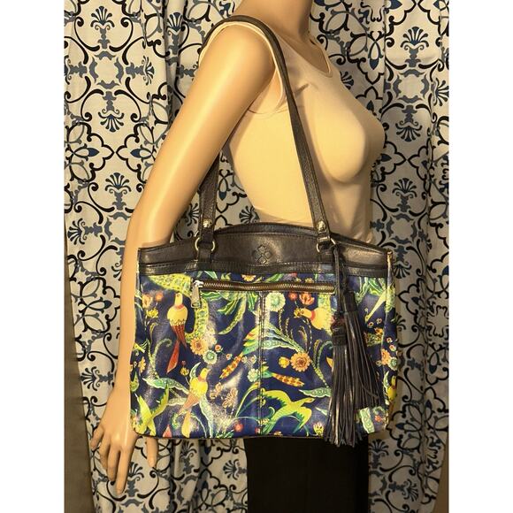 Patricia Nash Poppy Leather Tote In Birds Of Paradise Patriot Blue Purse Handbag - Picture 1 of 16